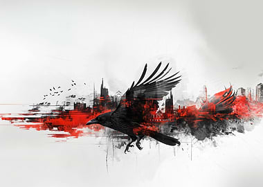 Crow silhouette and city