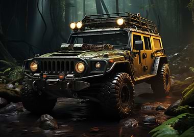 SUV car in the jungle