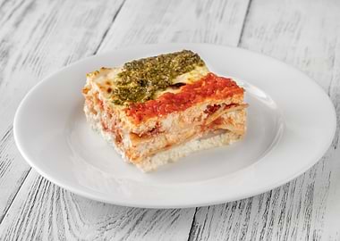 Portion of lasagne