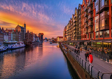 Sunset In City Of Gdansk