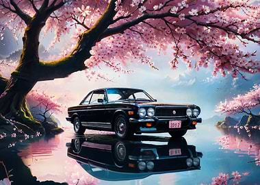 Classic Car and Sakura