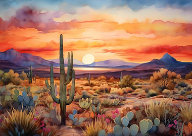 Desert Cactus Sunset