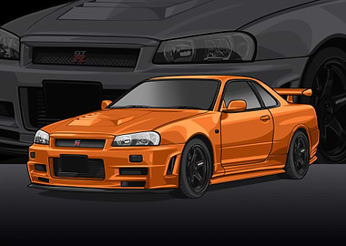 Nissan r34 Skyline orange