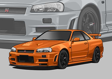 Nissan r34 Skyline orange