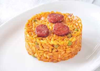 Portion of chorizo risotto