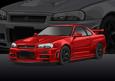 Nissan r34 Skyline red