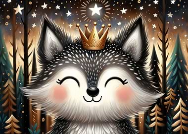 Adorable Whimsical Wolf