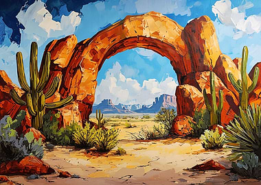 Desert oasis with a stone