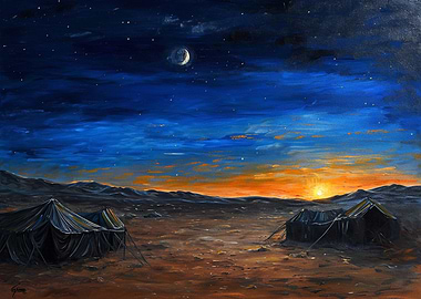 Desert nomad camp at dawn