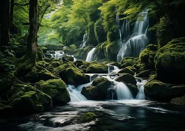 Waterfall in Forest Nature