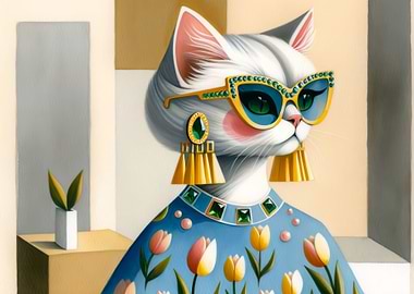 Fashionable White Cat