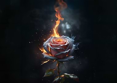 Burning rose in dark