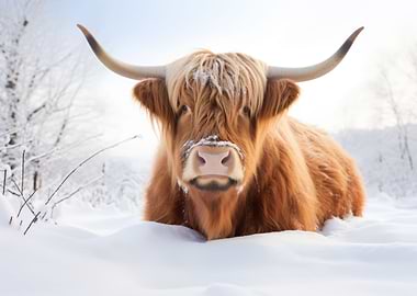 Scottish Highlander snow