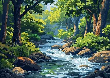 Forest River Pixel Art