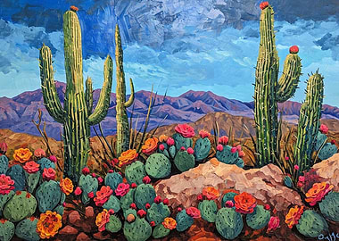 Desert cacti in bloom