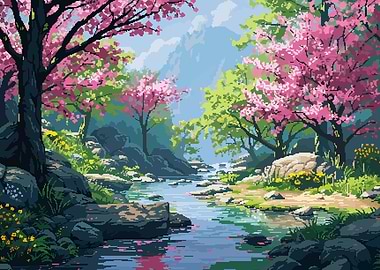River Forest Pixel Art