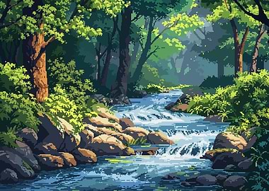 Zen Forest River Pixel Art