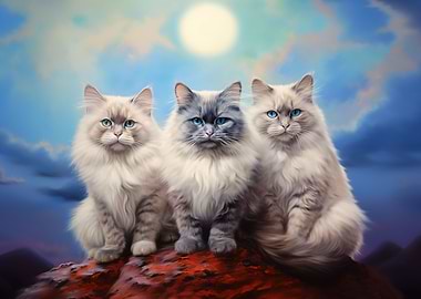 Three Ragdoll cats