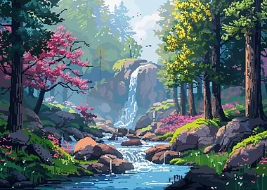 Pixel Art Zen Forest River