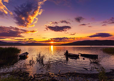 Colorful sunset over lake