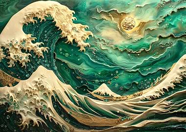 Kintsugi art Hokusai wave