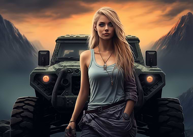 Nordic woman and SUV car