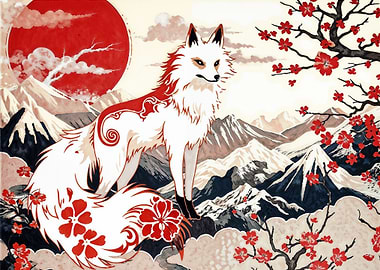 white fox with red nine ta