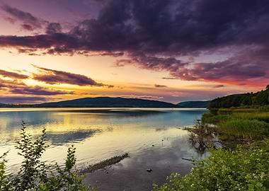 Colorful sunset over lake