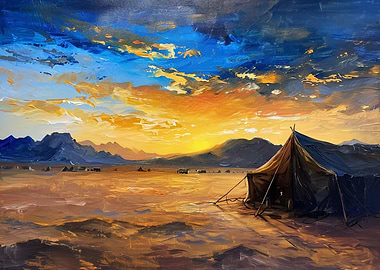 Desert nomad camp at dawn