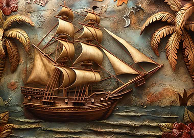 Pirate ship wood carver