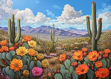 Desert cacti in bloom