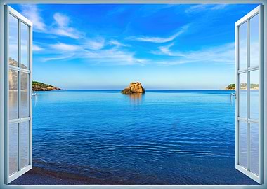 Window view sea beach blue