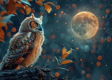 Owl at night with moon