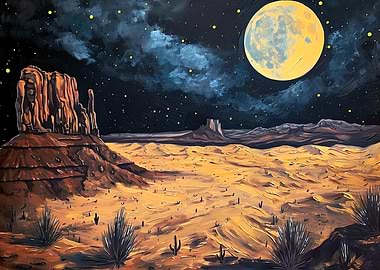Desert night sky with a fu