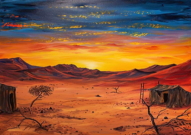 Desert nomad camp at dawn