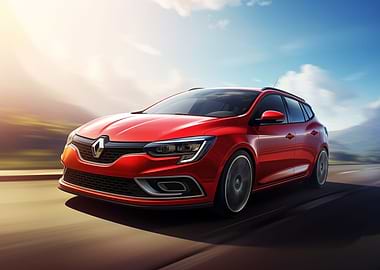 Renault red car in motion