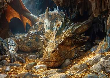 Dragon lying on gold coins