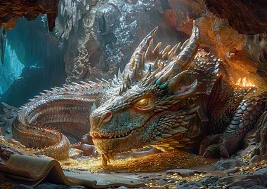 Dragon lying on gold coins