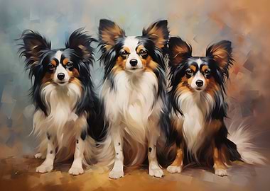 Three Papillon dogs