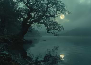 Moonlight river landscape