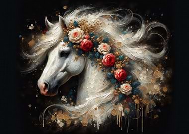 Magical Floral White Horse