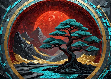 Kintsugi Red Moon Bonsai