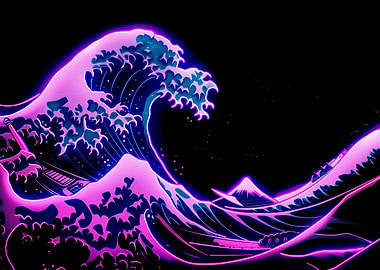 Neon Great wave art