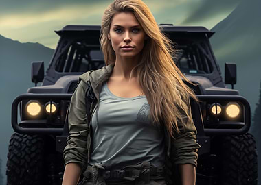 Nordic woman and SUV car