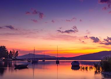 Summer sunset over lake