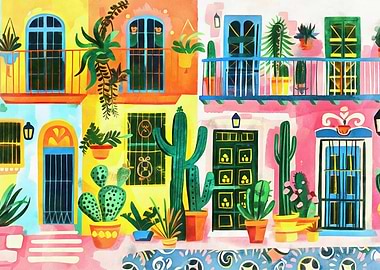 Colorful houses and cacti