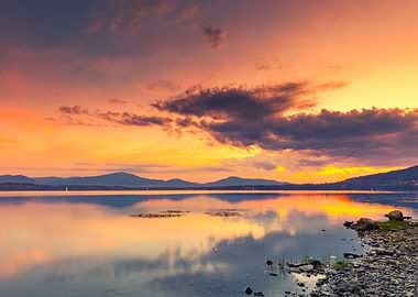 Summer sunset Poland lake