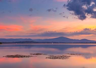 Summer sunset over lake