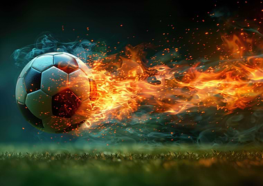 Soccer ball flying on fire
