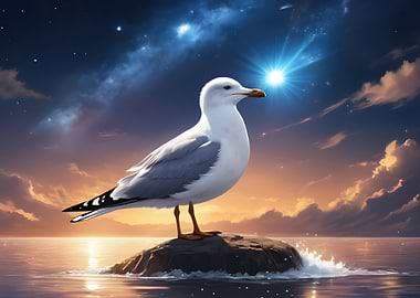 Sea Gull at starry Sky